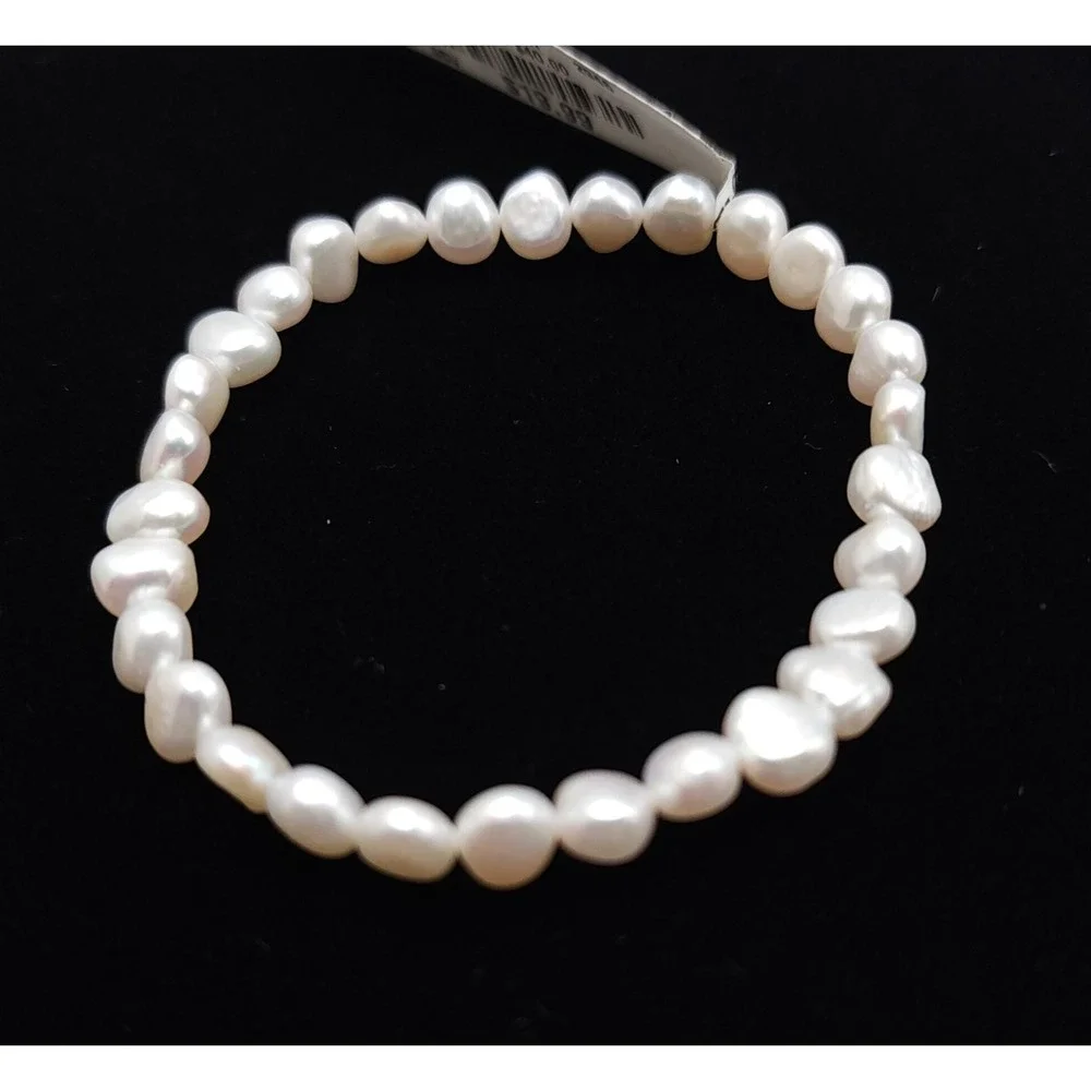 White Freshwater Baroque Pearl Stretch Bracelet Natural Pearl New With Tags